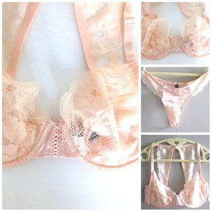 NEW EVE'S TEMPTATION SILK UNLINED FLORAL LACE BRA/PANTIES 2PC SET